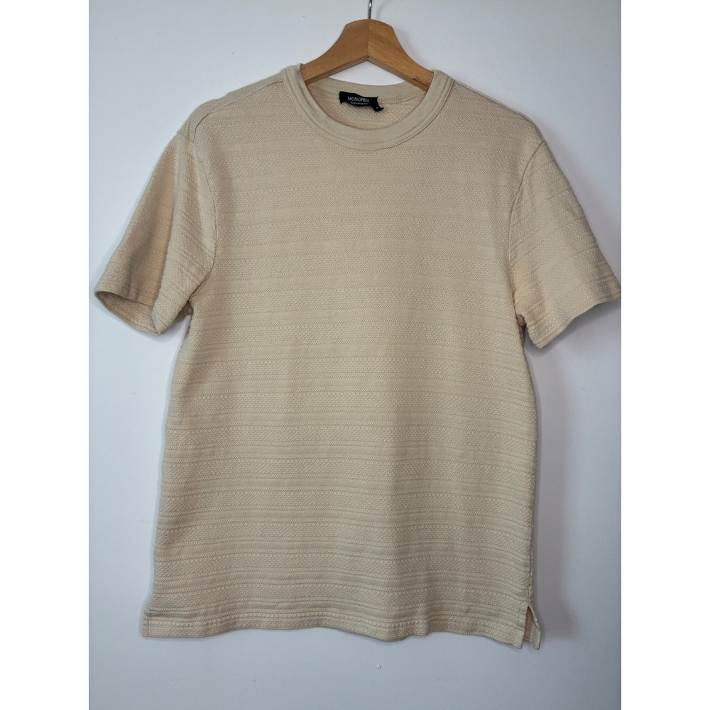 Monoprix Mens Textured Knit Short Sleeve T-Shirt Beige Cream Size M